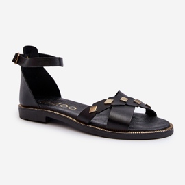Zazoo 40378 Sandales plates en cuir pour femme, noir le noir 1