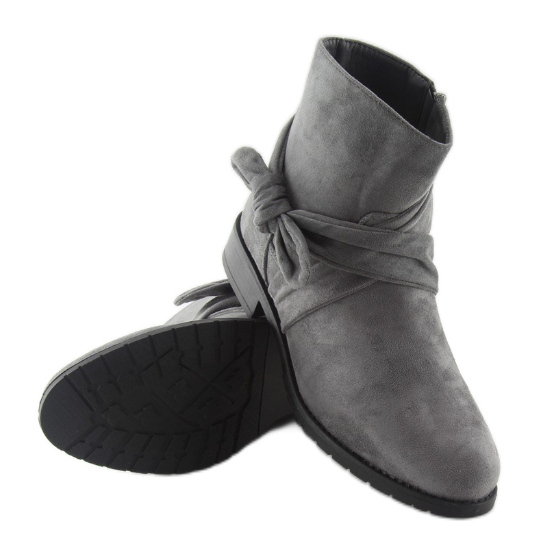 Boots en daim à nœud B7713 Gris 2