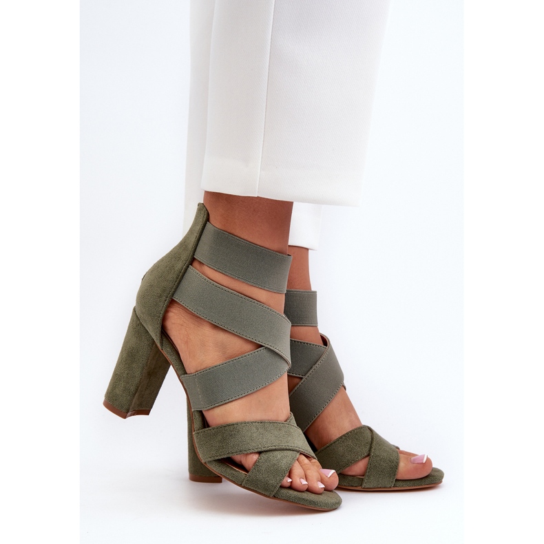 Sandales à talons hauts et lanières pour femmes, vert Obissa 1