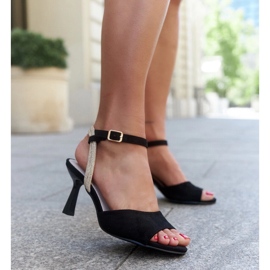 Sandales avec semelle intérieure en cuir avec strass Rossana noir 1
