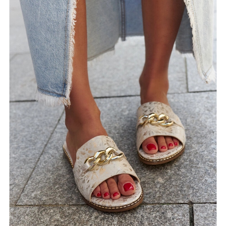 Tongs Ranime avec insert en cuir beige 1