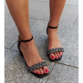 Sandales avec semelle intérieure en cuir et strass Shamsa noir 1