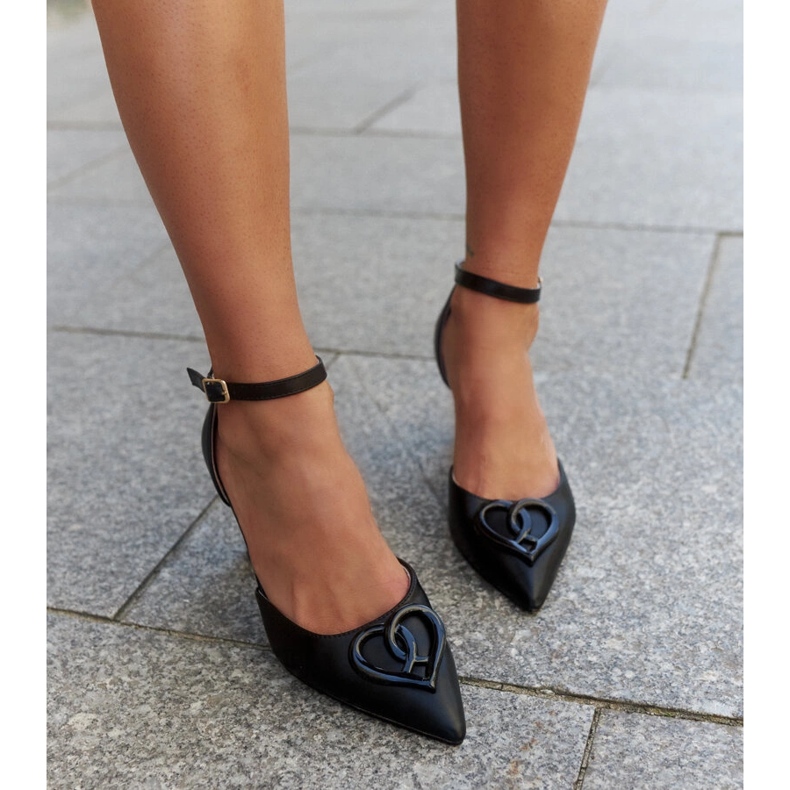 Escarpins avec empiècement en cuir et petit talon aiguille Wasema noir 1