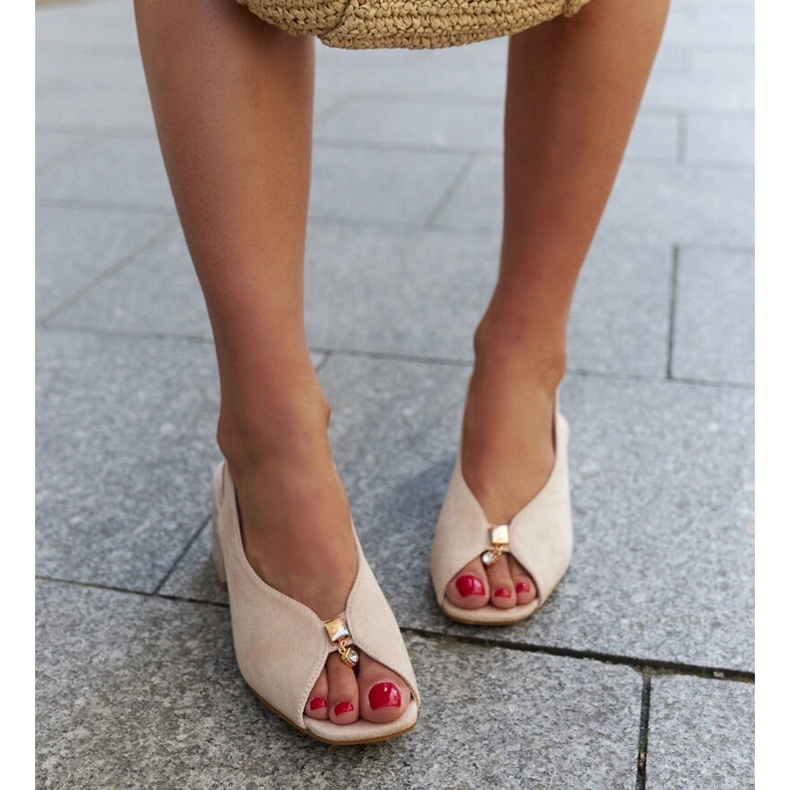 Sandales bloc avec empiècement en cuir Shamoun beige 1