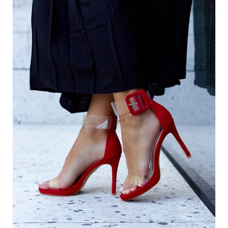 Sandales à talons hauts Janan avec tige transparente rouge 2