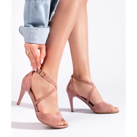 Sandales à talons hauts pour femme en daim, rose poudré, par Sergio Leone 1