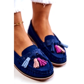 Evento Mocassins femme en daim à franges, bleu marine 6