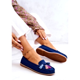 Evento Mocassins femme en daim à franges, bleu marine 1