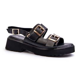 Sandales Pour Femmes Avec Boucles En Cuir Eco Noir le noir 1