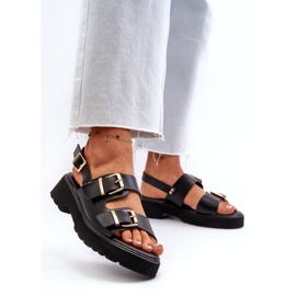 Sandales Pour Femmes Avec Boucles En Cuir Eco Noir le noir 3
