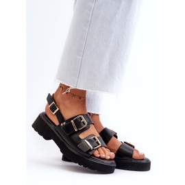 Sandales Pour Femmes Avec Boucles En Cuir Eco Noir le noir 2