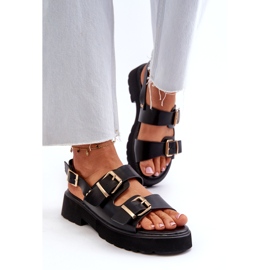 Sandales Pour Femmes Avec Boucles En Cuir Eco Noir le noir 4
