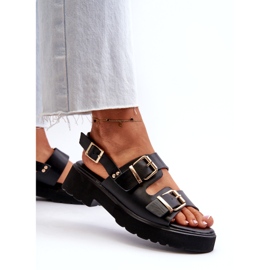 Sandales Pour Femmes Avec Boucles En Cuir Eco Noir le noir 5