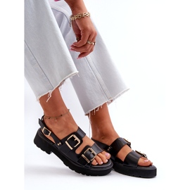 Sandales Pour Femmes Avec Boucles En Cuir Eco Noir le noir 8