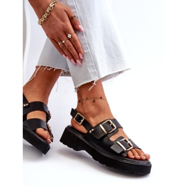 Sandales Pour Femmes Avec Boucles En Cuir Eco Noir le noir 7
