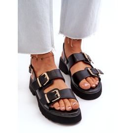 Sandales Pour Femmes Avec Boucles En Cuir Eco Noir le noir 6