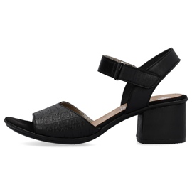 Sandales à talons hauts pour femmes confortables en cuir avec velcro, noir Rieker 64693-00 1