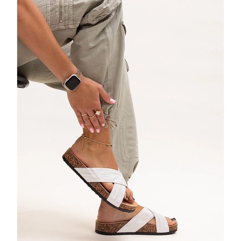 Chaussons avec semelle en liège brillant Ribera blanche 1