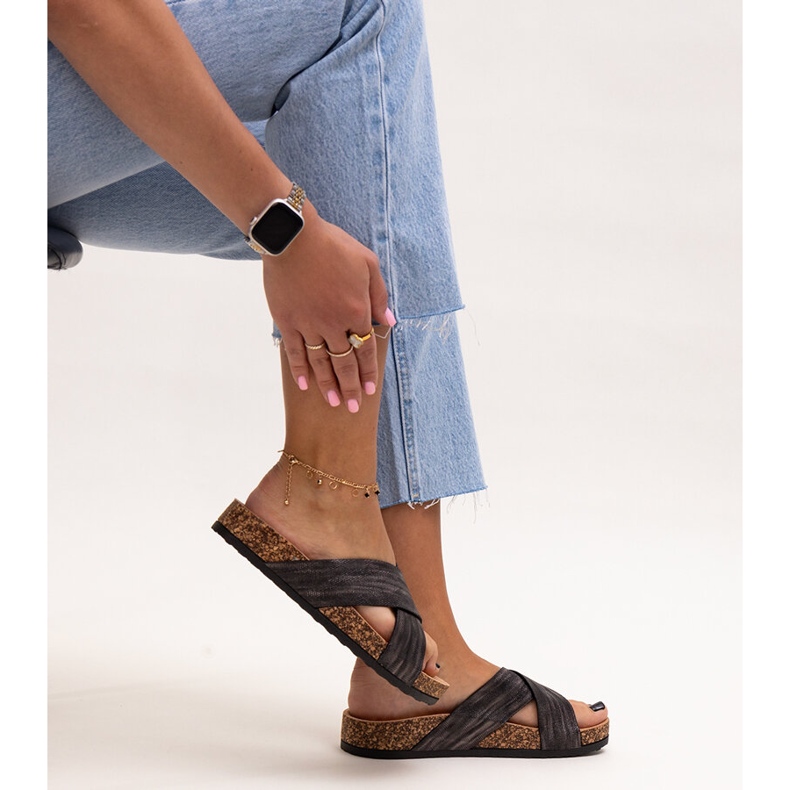 Chaussons avec semelle en liège brillant Ribera le noir 1