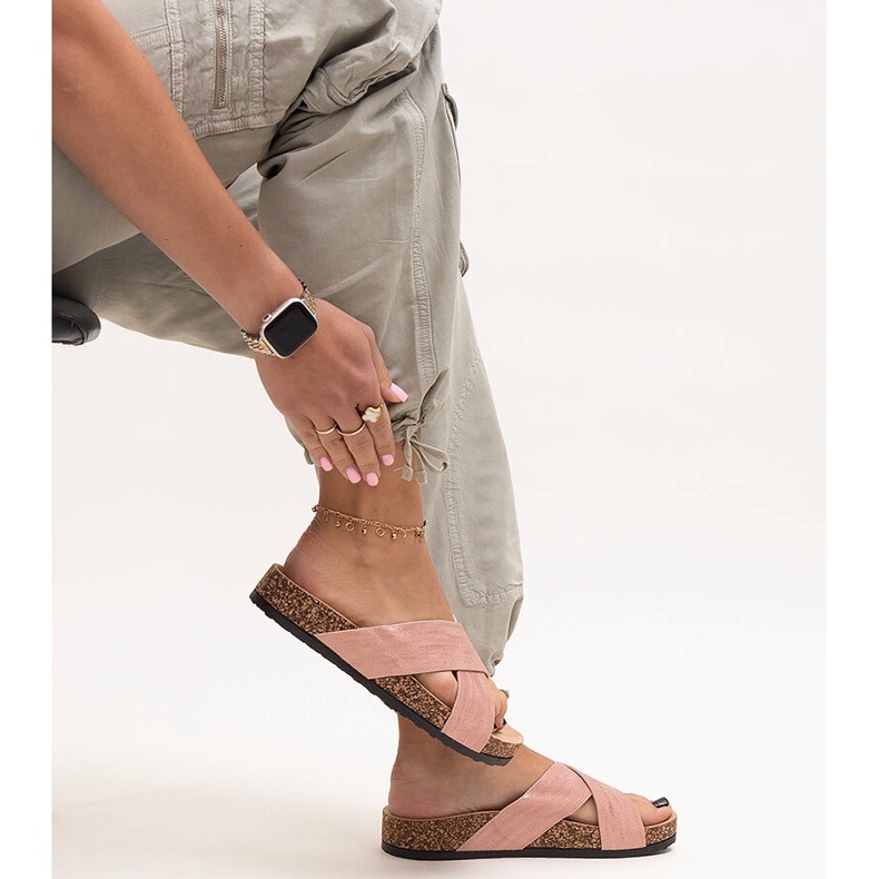 Chaussons avec semelle en liège brillant Ribera rose 1