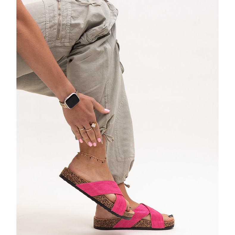 Chaussons avec semelle en liège brillant Ribera rose 1