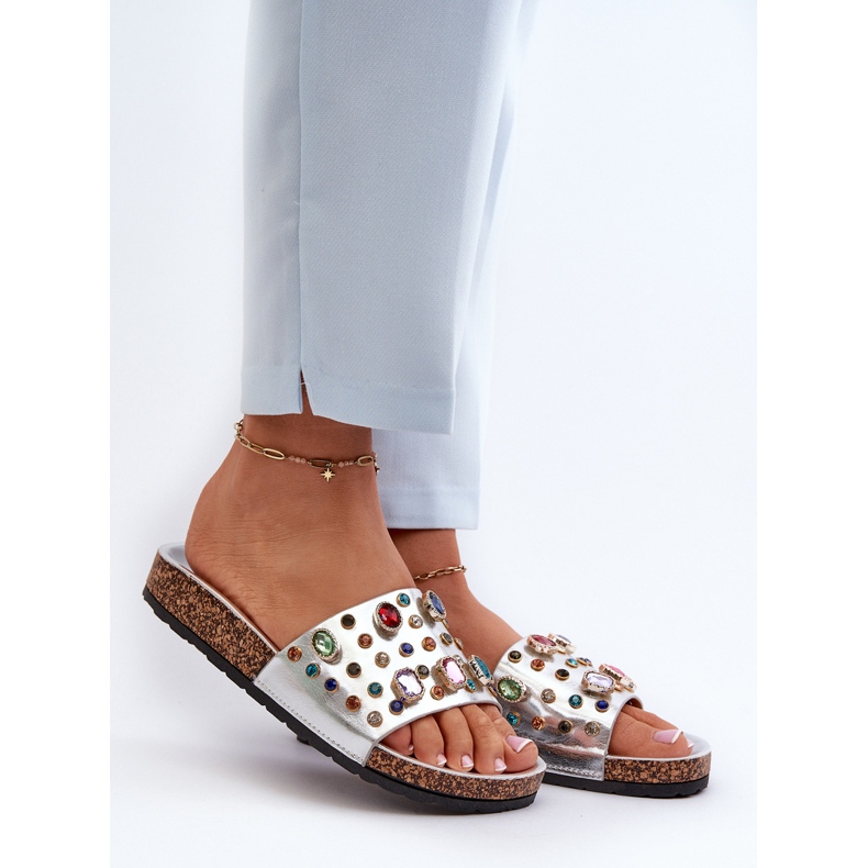 Tongs Pour Femmes Avec Décorations S.Barski MY122 Argent 1