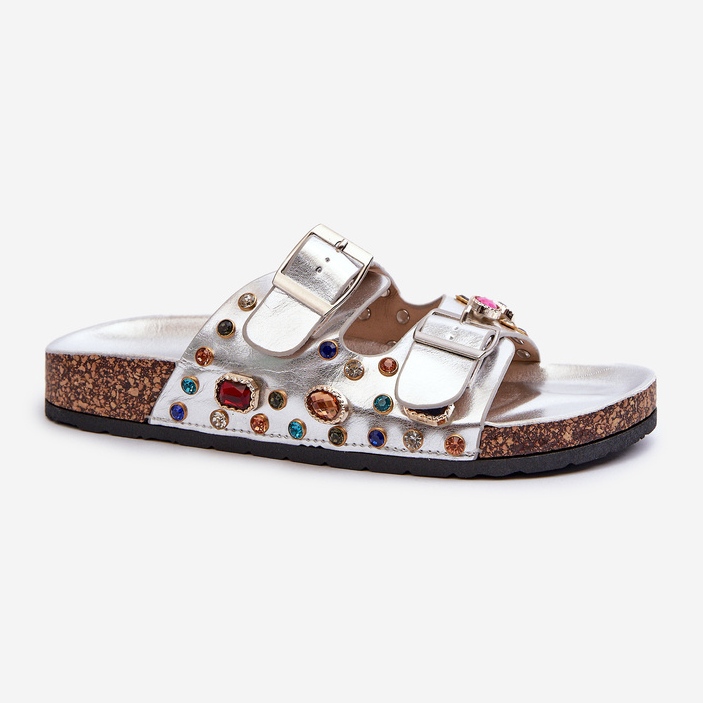 Tongs Décorées Pour Femmes Avec Boucles S.Barski MY121 Argent 1