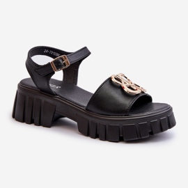 Sandales en cuir pour femmes avec décoration dorée, noir Vinceza 7910 le noir 1