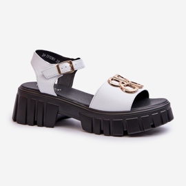 Sandales en cuir pour femmes avec décoration dorée, blanc Vinceza 7910 1