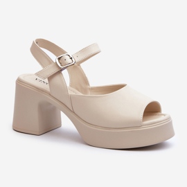 Sandales à talons hauts en cuir pour femmes Vinceza 66627 Beige 1