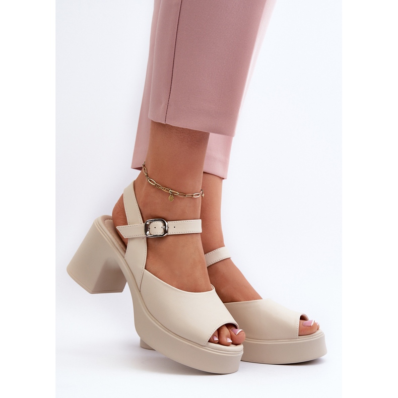 Sandales à talons hauts en cuir pour femmes Vinceza 66627 Beige 2