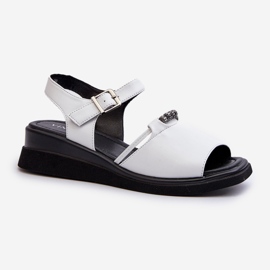 Sandales compensées en cuir pour femmes Vinceza 66624 Blanc 1