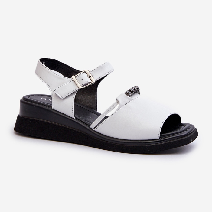 Sandales compensées en cuir pour femmes Vinceza 66624 Blanc 1