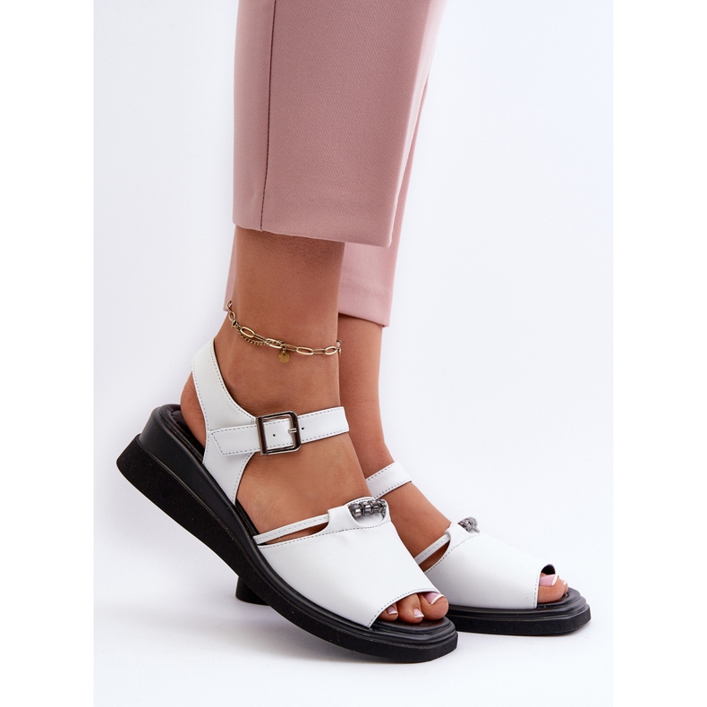 Sandales compensées en cuir pour femmes Vinceza 66624 Blanc blanche 2 Sandales compensées en cuir pour femmes Vinceza 66624 Blanc blanche 2