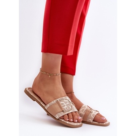 Tongs brillantes pour femmes avec décoration d'orteil beige 2