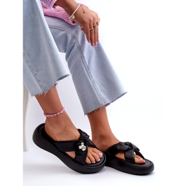 Tongs en cuir pour femmes sur la plateforme noir GOE NN2N4110 le noir 8