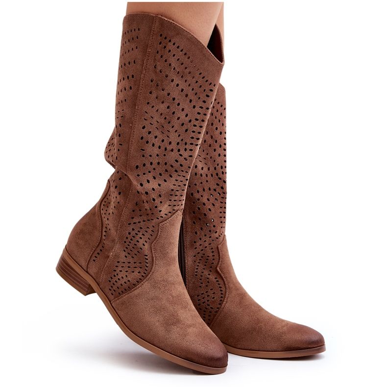 Vinceza Bottines Mi-mollet Ajourées Marron Kleorelia brun 7