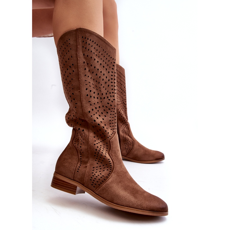 Vinceza Bottines Mi-mollet Ajourées Marron Kleorelia brun 6