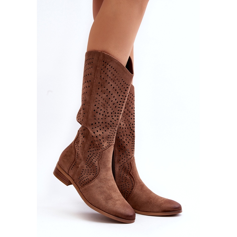 Vinceza Bottines Mi-mollet Ajourées Marron Kleorelia brun 2