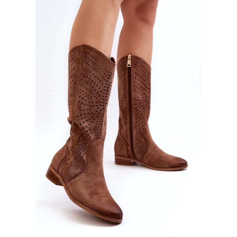 Vinceza Bottines Mi-mollet Ajourées Marron Kleorelia brun 3