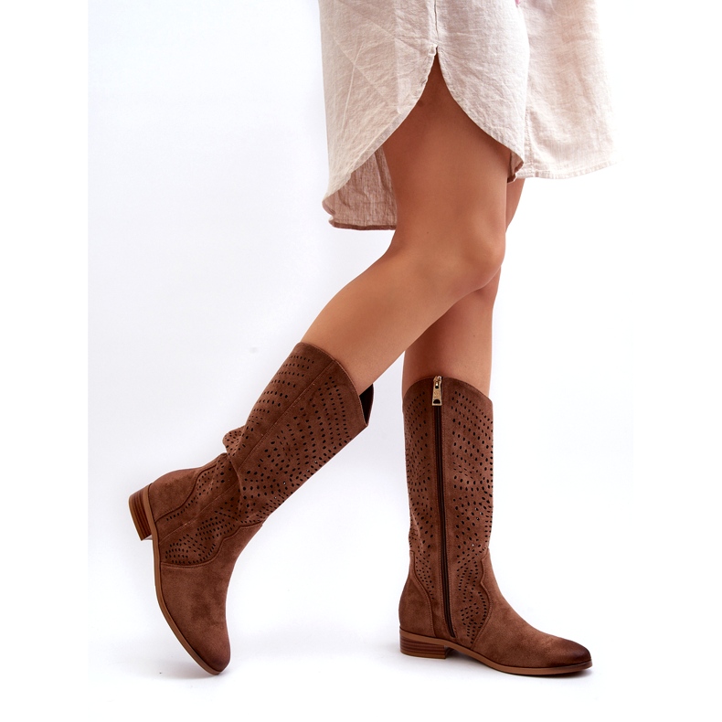 Vinceza Bottines Mi-mollet Ajourées Marron Kleorelia brun 4