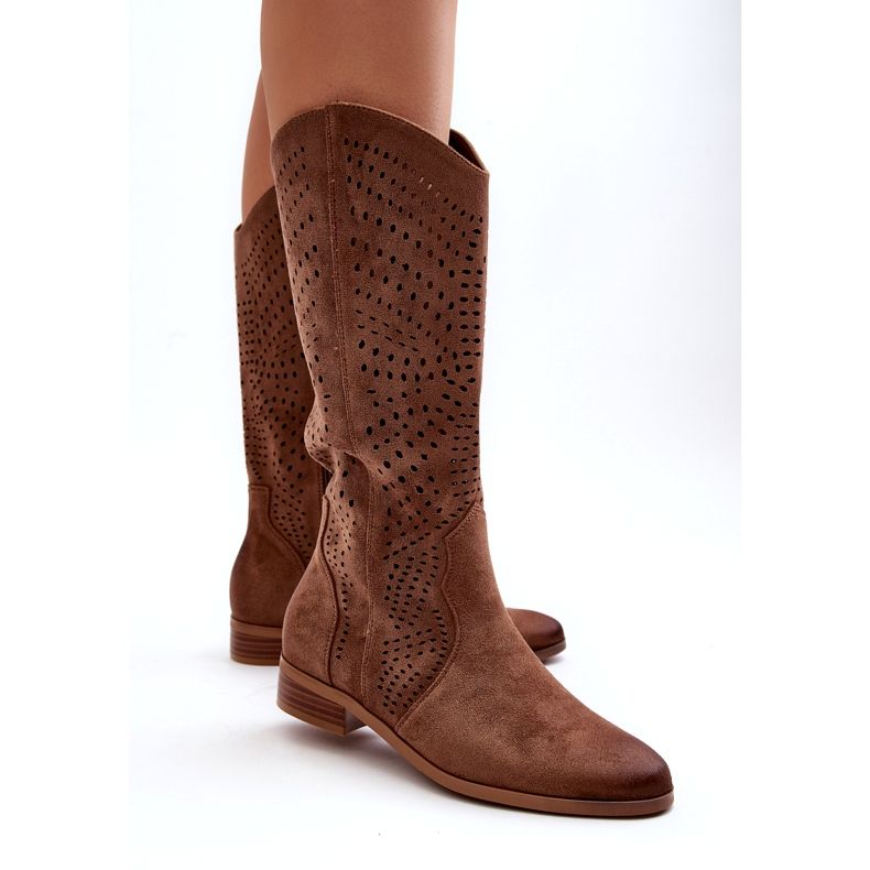 Vinceza Bottines Mi-mollet Ajourées Marron Kleorelia brun 5