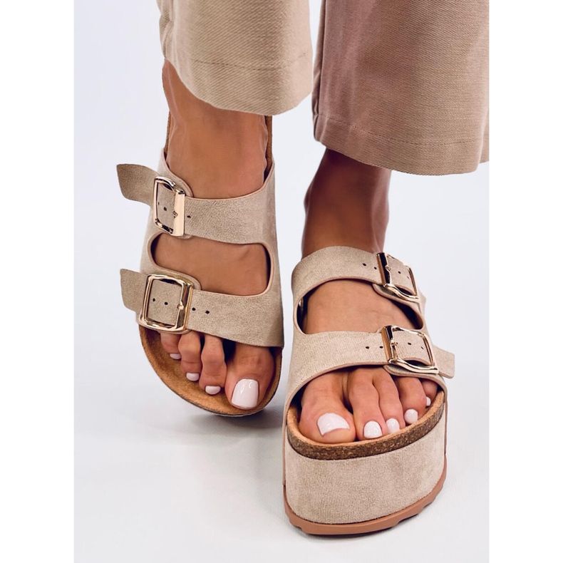 Galzai Chaussons plateforme en liège kaki beige 1