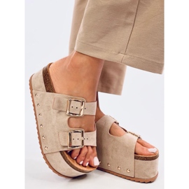 Galzai Chaussons plateforme en liège kaki beige 2