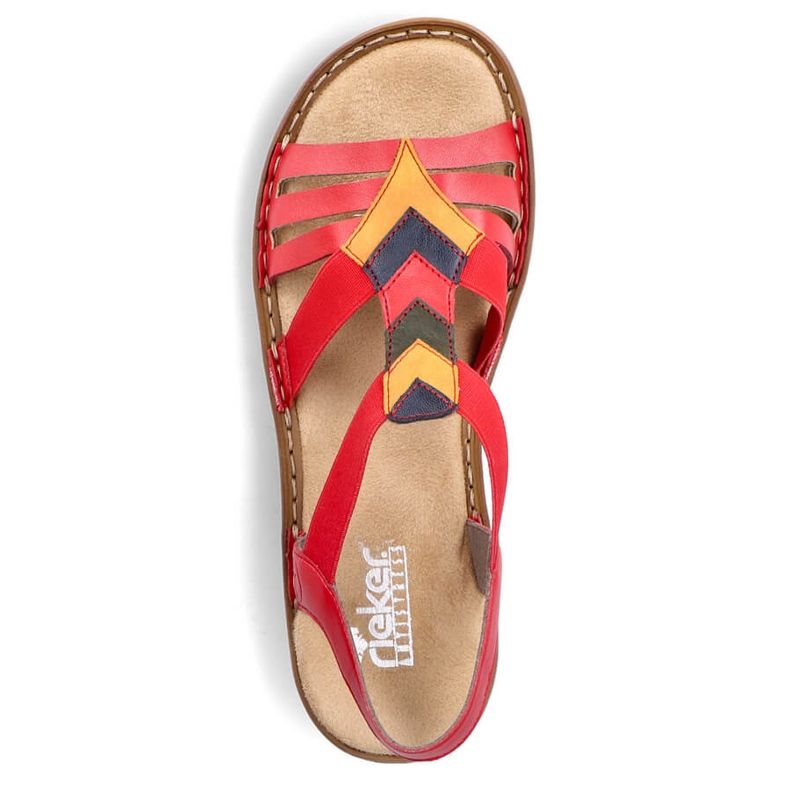 Sandales à enfiler confortables pour femmes avec bandes élastiques, rouge, Rieker 60804-33 1 Sandales à enfiler confortables pour femmes avec bandes élastiques, rouge, Rieker 60804-33 1