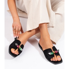 Tongs femme noires avec pierres le noir 1