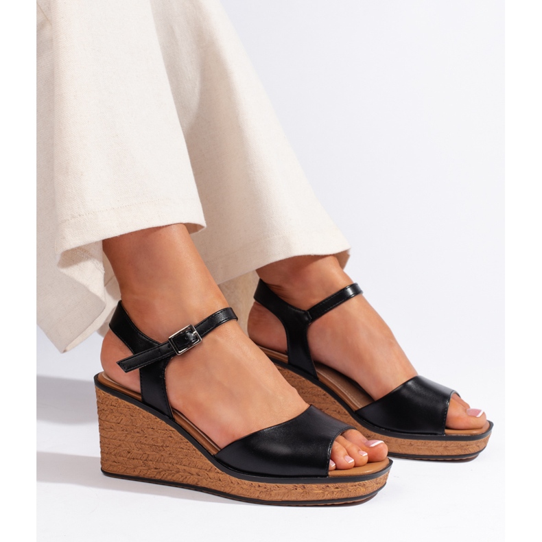 Sandales compensées noires pour femmes de Sergio Leone 1