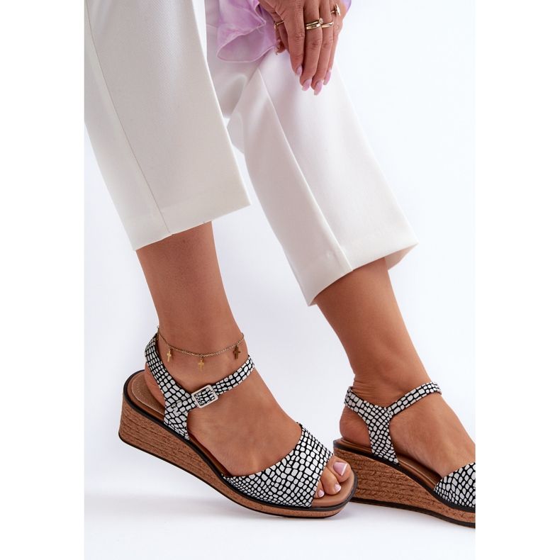 Sandales Compensées Femme Sergio Leone SK303 Blanc et Noir 1