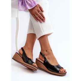 Sandales compensées vernies pour femmes Sergio Leone SK301 Noir le noir 1