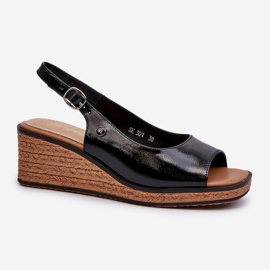 Sandales compensées vernies pour femmes Sergio Leone SK301 Noir 2